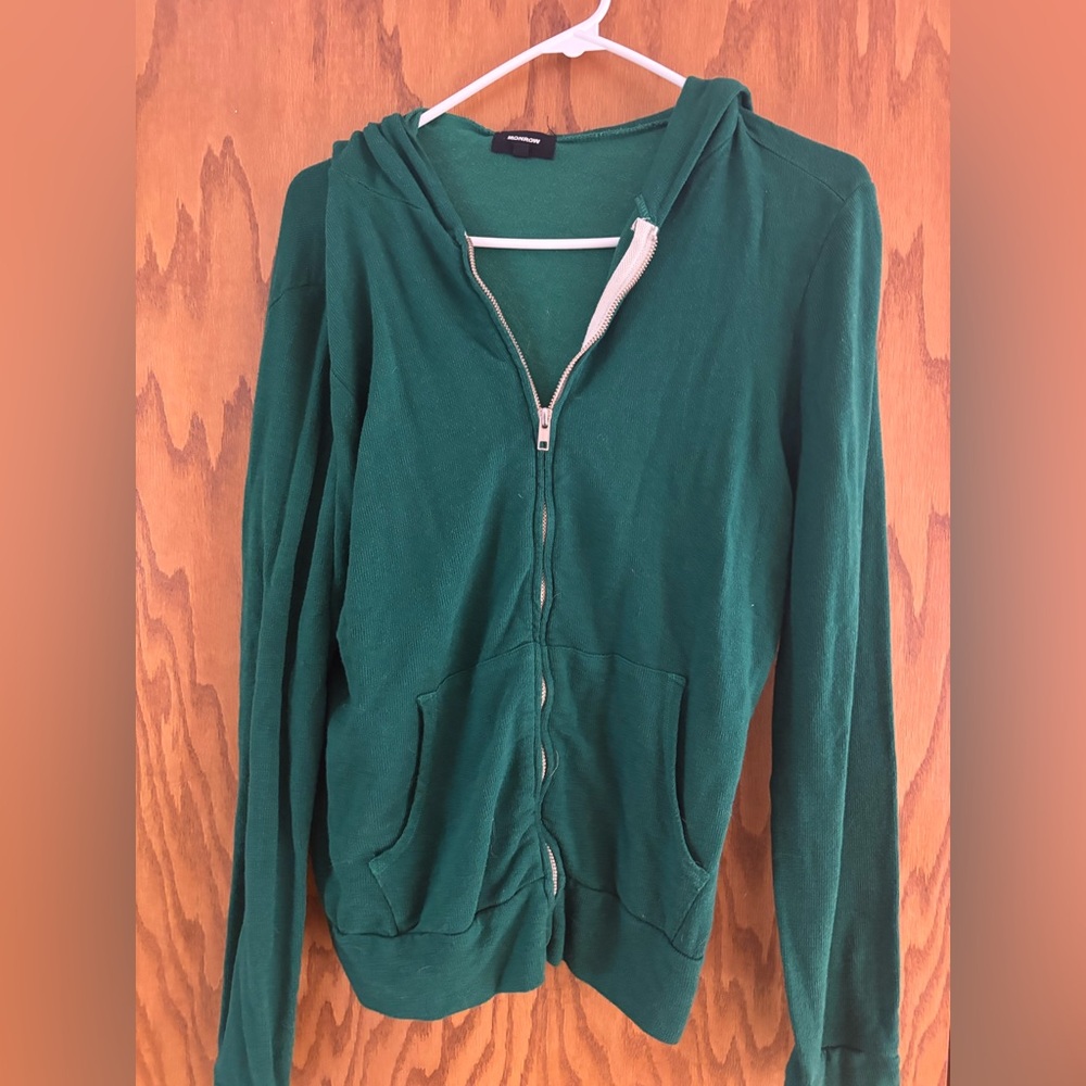 Monrow Green Zip-Up Hoodie